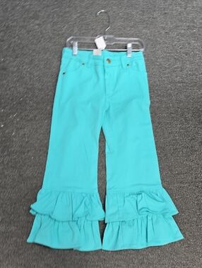 Persnickety Turquoise Ruffle Hem Girls Jeans